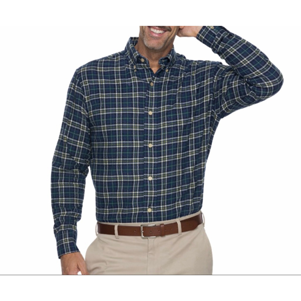 Croft & Barrow M Navy Green Plaid Casual Button Down Shirt